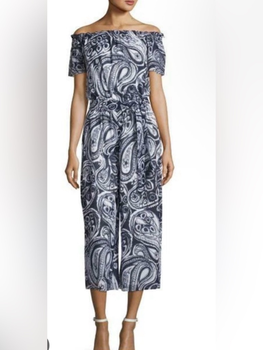 Trina Turk paisley silk blend jumpsuit blue size small
